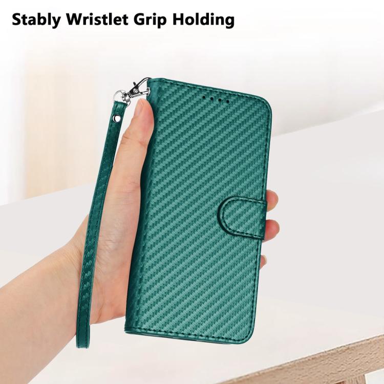 Funda de Cuero con Hebilla de Fibra de Carbono para Huawei Enjoy 20E Yx0070 con Cordón (Verde Oscuro)