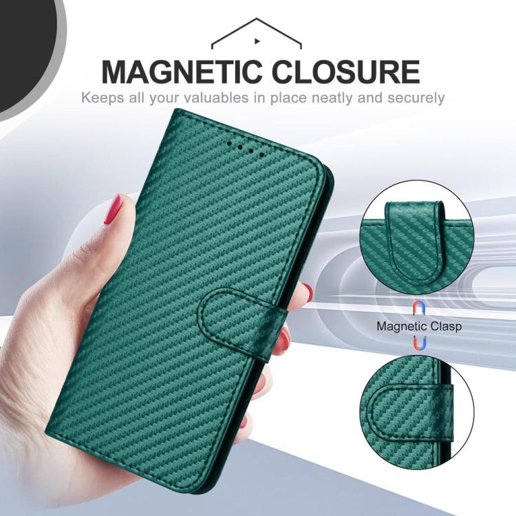 Funda de Cuero con Hebilla de Fibra de Carbono para Huawei Enjoy 20E Yx0070 con Cordón (Verde Oscuro)
