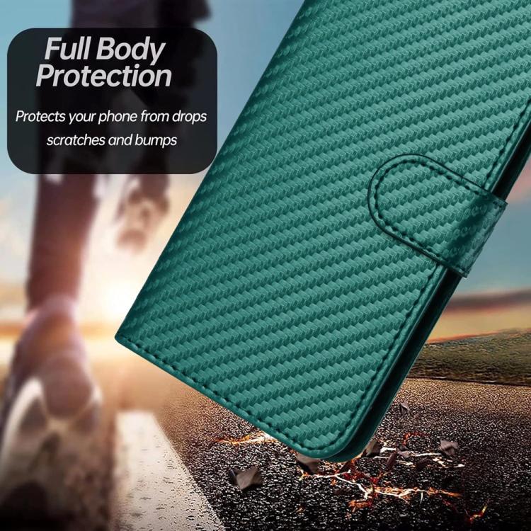 Funda de Cuero con Hebilla de Fibra de Carbono para Huawei Enjoy 20E Yx0070 con Cordón (Verde Oscuro)