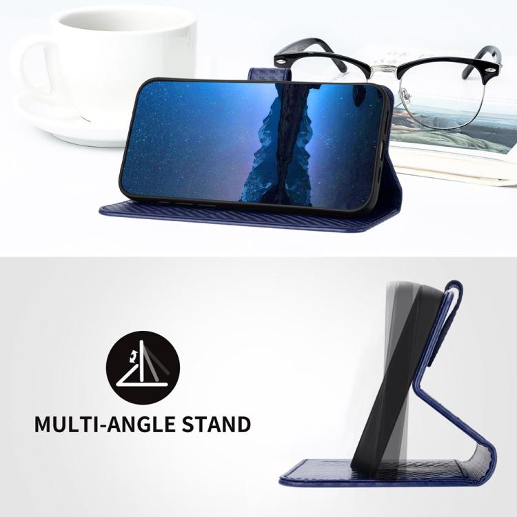 Funda de Cuero con Hebilla de Fibra de Carbono y Cordón para Huawei Enjoy 70/Nova Y72 Yx0070 (Azul)