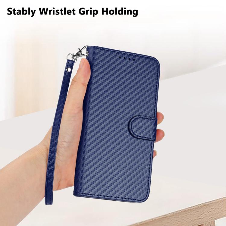 Funda de Cuero con Hebilla de Fibra de Carbono y Cordón para Huawei Enjoy 70/Nova Y72 Yx0070 (Azul)