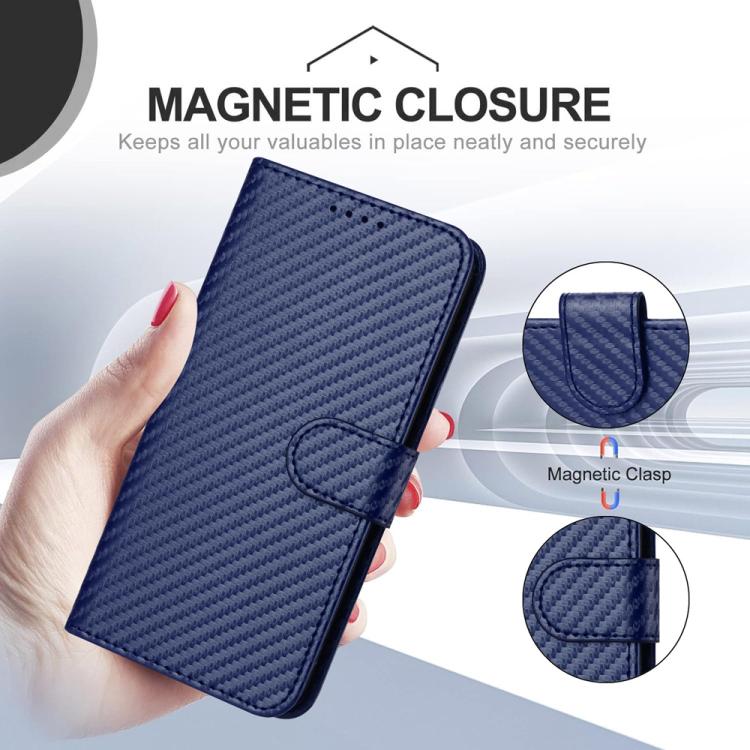 Funda de Cuero con Hebilla de Fibra de Carbono y Cordón para Huawei Enjoy 70/Nova Y72 Yx0070 (Azul)