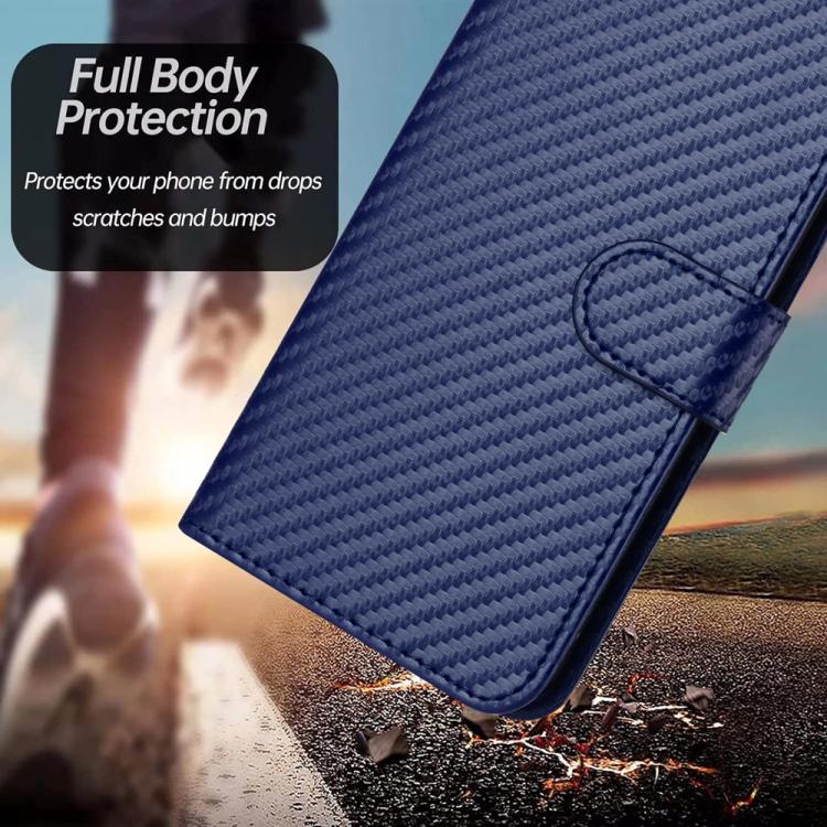 Funda de Cuero con Hebilla de Fibra de Carbono y Cordón para Huawei Enjoy 70/Nova Y72 Yx0070 (Azul)