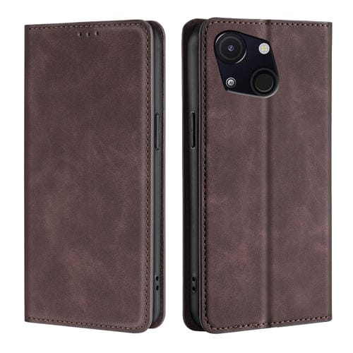 Funda Magnética con Tacto de Piel para Teléfono Itel A50C 4G (Marrón Oscuro)