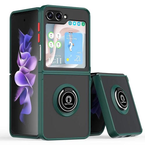 Funda de TPU + PC con anillo para Samsung Galaxy Z Flip5 Q Shadow 1 Series (verde oscuro)