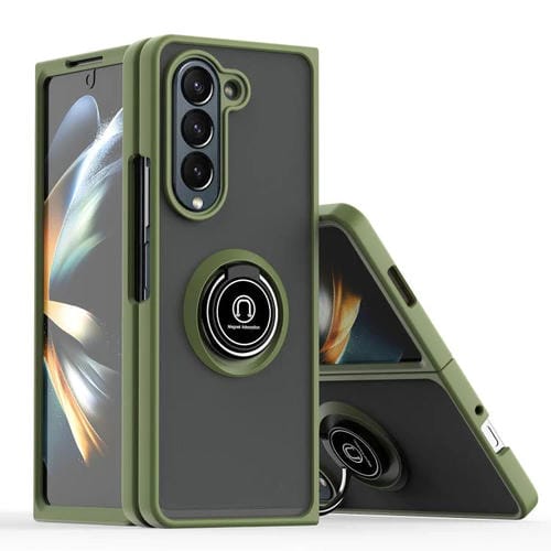 Funda de TPU + PC con anillo para Samsung Galaxy Z Fold5 Q Shadow 1 Series (verde militar)