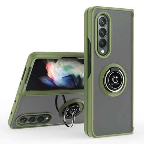 Funda de TPU + PC con anillo para Samsung Galaxy Z Fold4 Q Shadow 1 Series (verde militar)