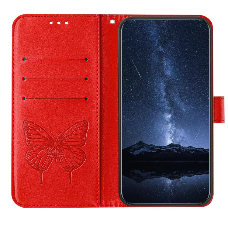 Funda de Cuero con Relieve Mariposa para Teléfono TCL 50 Pro Nxtpaper (Rojo)
