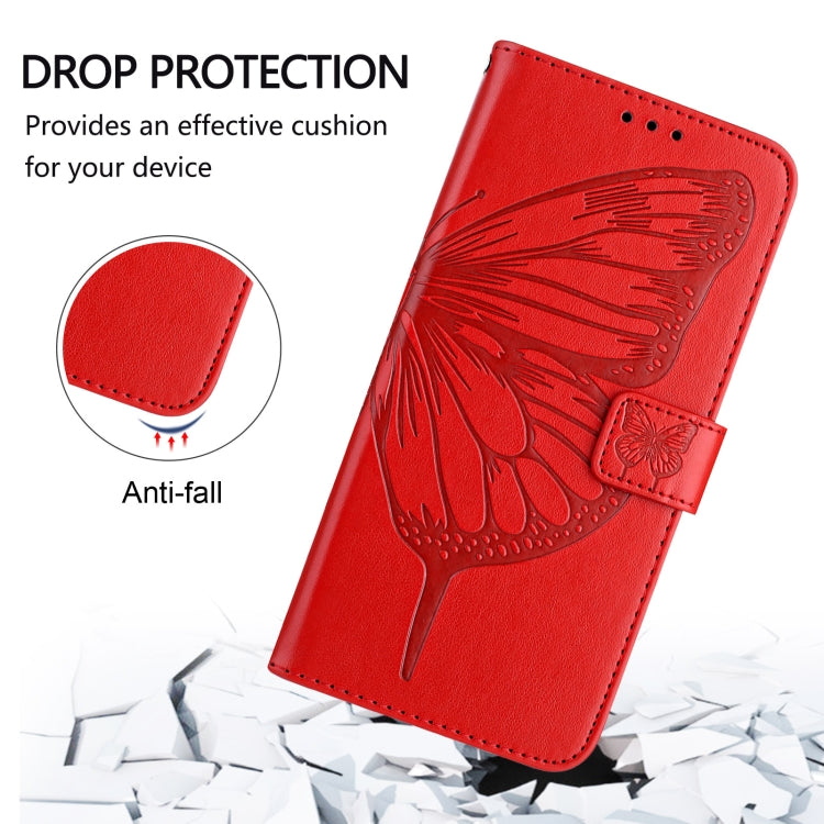 Funda de Cuero con Relieve Mariposa para Teléfono TCL 50 Pro Nxtpaper (Rojo)