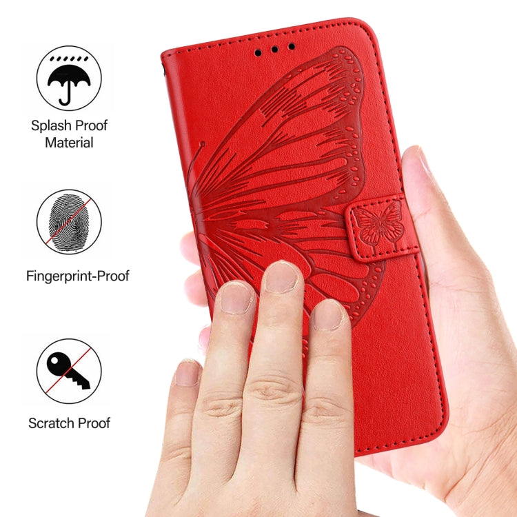 Funda de Cuero con Relieve Mariposa para Teléfono TCL 50 Pro Nxtpaper (Rojo)