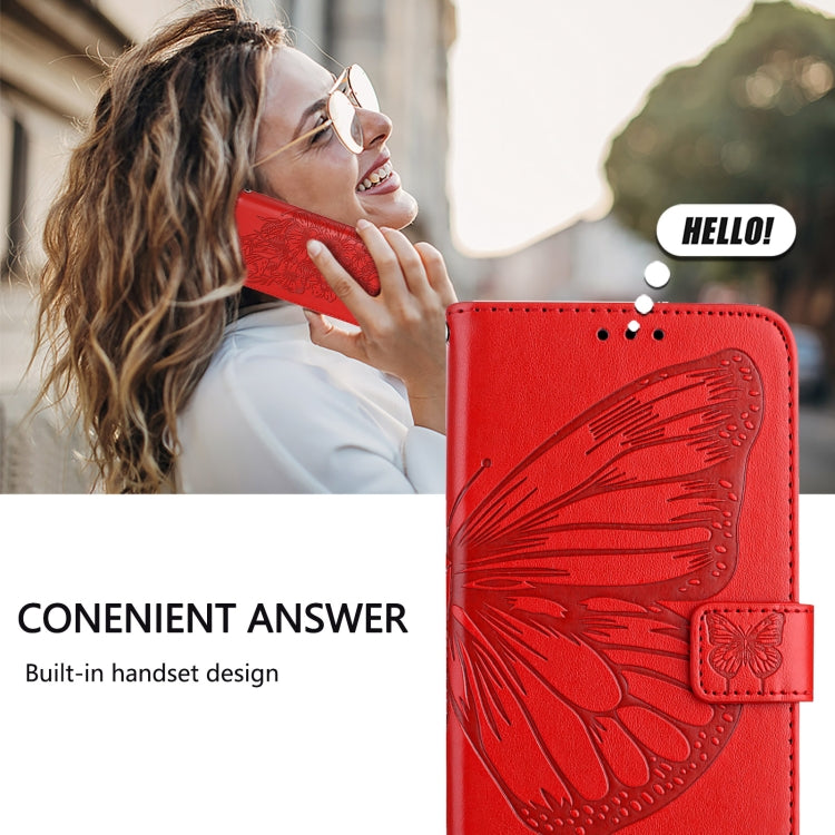 Funda de Cuero con Relieve Mariposa para Teléfono TCL 50 Pro Nxtpaper (Rojo)
