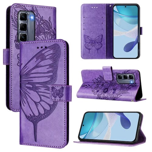 Funda de Cuero para Infinix Hot 50 Pro+ 4G con Diseño de Mariposa en Relieve (Morado Claro)