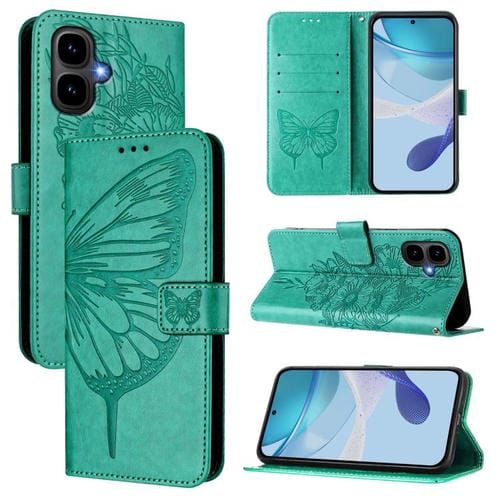 Funda de cuero con diseño de mariposa en relieve para Infinix Smart 10 4G / Tecno Pop 10 (verde)