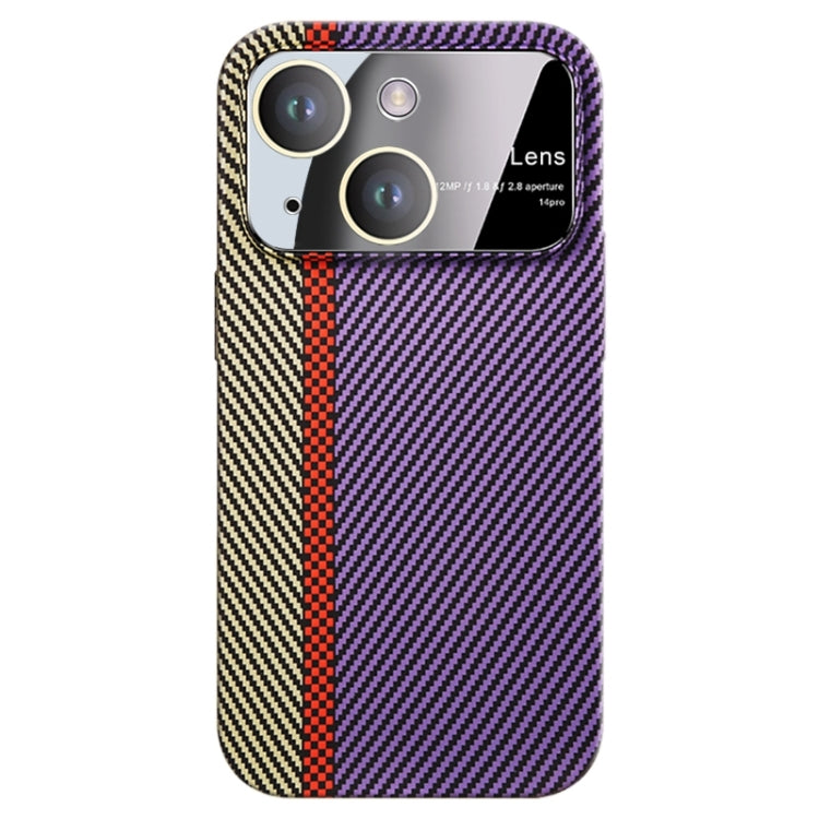 Funda para Teléfono iPhone 15 Fibra de Carbono a Prueba de Golpes con Ventana Grande (Verde Morado) - MOVILSTORE