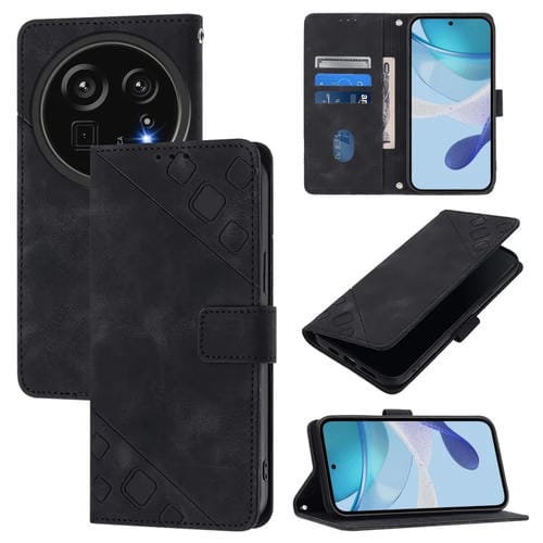 Funda de Cuero con Relieve para Teléfono Sharp Aquos R9 Pro (Negro)