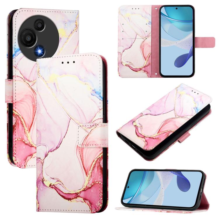 Funda de cuero con tapa y diseño de mármol para TCL 605/6SE PT003 (oro rosa)