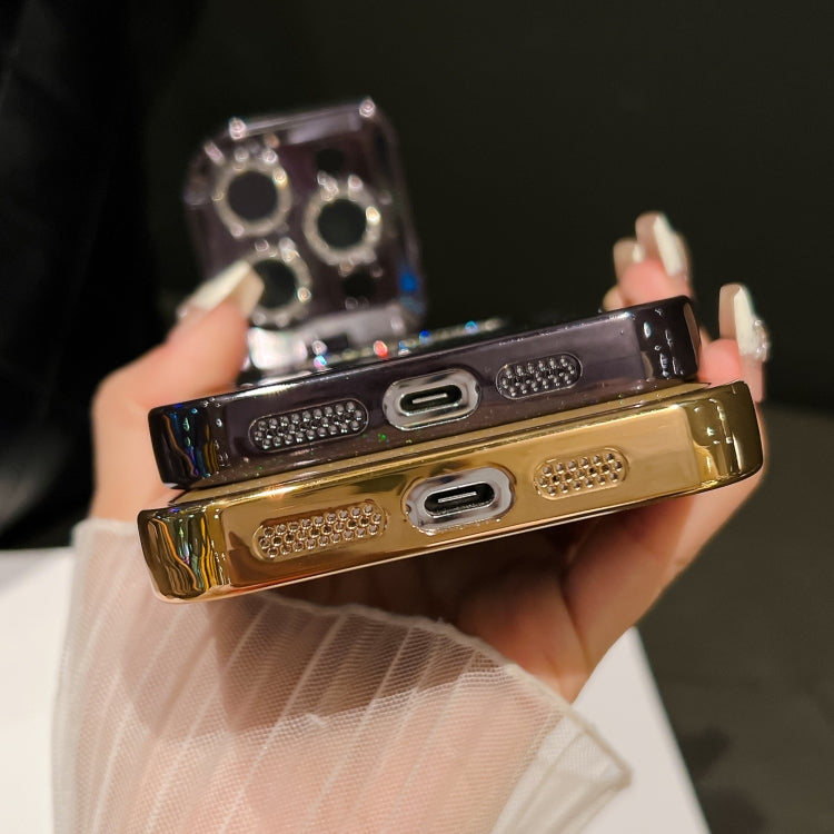 Estuche para Teléfono iPhone 15 con Soporte para Lente Magsafe Starry Glitter (Plateado) - MOVILSTORE