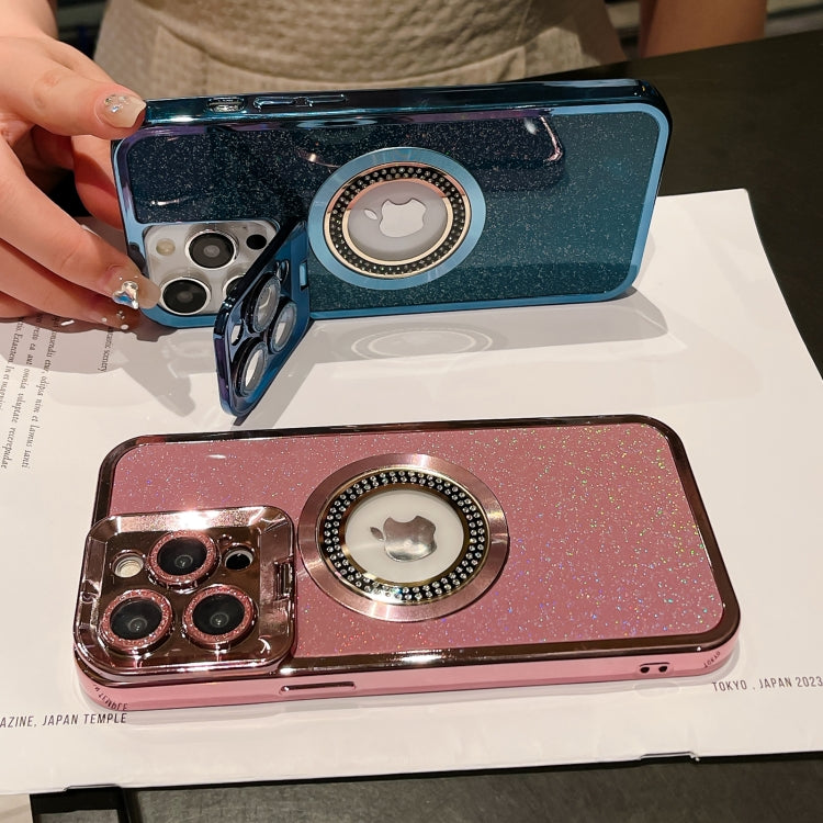 Estuche para Teléfono iPhone 15 con Soporte para Lente Magsafe Starry Glitter (Plateado) - MOVILSTORE