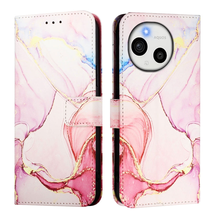 Funda de Cuero con Tapa para Sharp Aquos Sense9 Plus Pt003 Diseño Mármol (Oro Rosa)