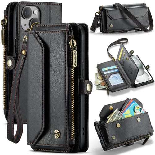Funda para iPhone 15 Caseme C36 Cartera con Ranuras para Tarjetas y Cremallera Antirrobo Rfid (Negro) - MOVILSTORE