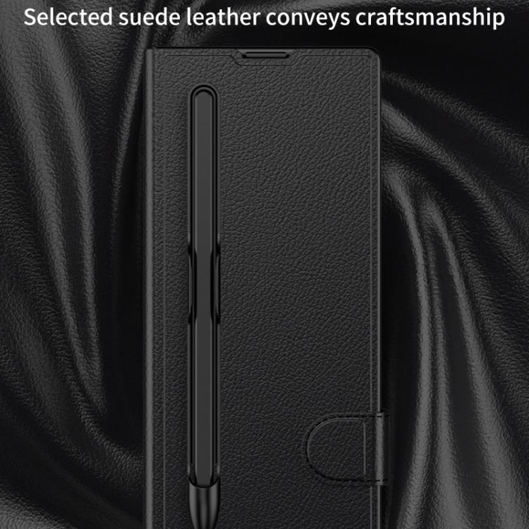 Funda de cuero con tapa integrada GKK para Samsung Galaxy Z Fold7 5G con ranura para bolígrafo (no incluye lápiz óptico) (plateada)