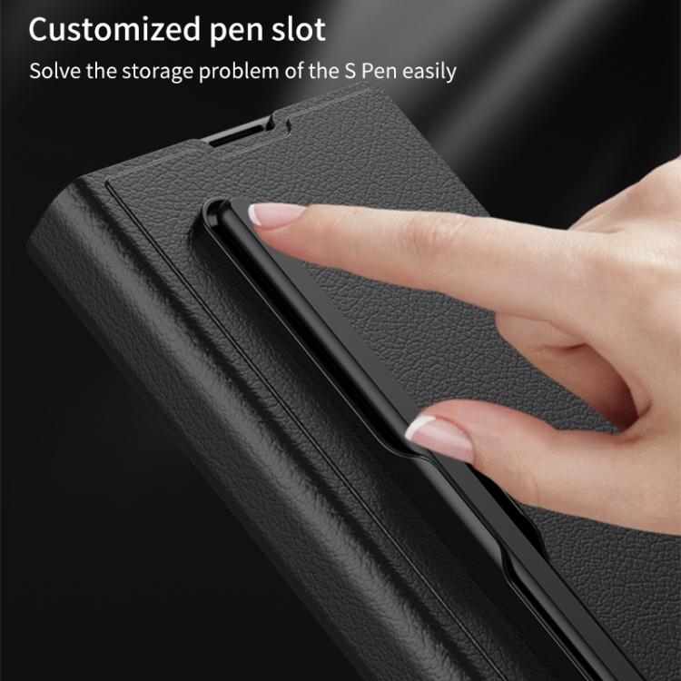Funda de cuero con tapa integrada GKK para Samsung Galaxy Z Fold7 5G con ranura para bolígrafo (no incluye lápiz óptico) (plateada)