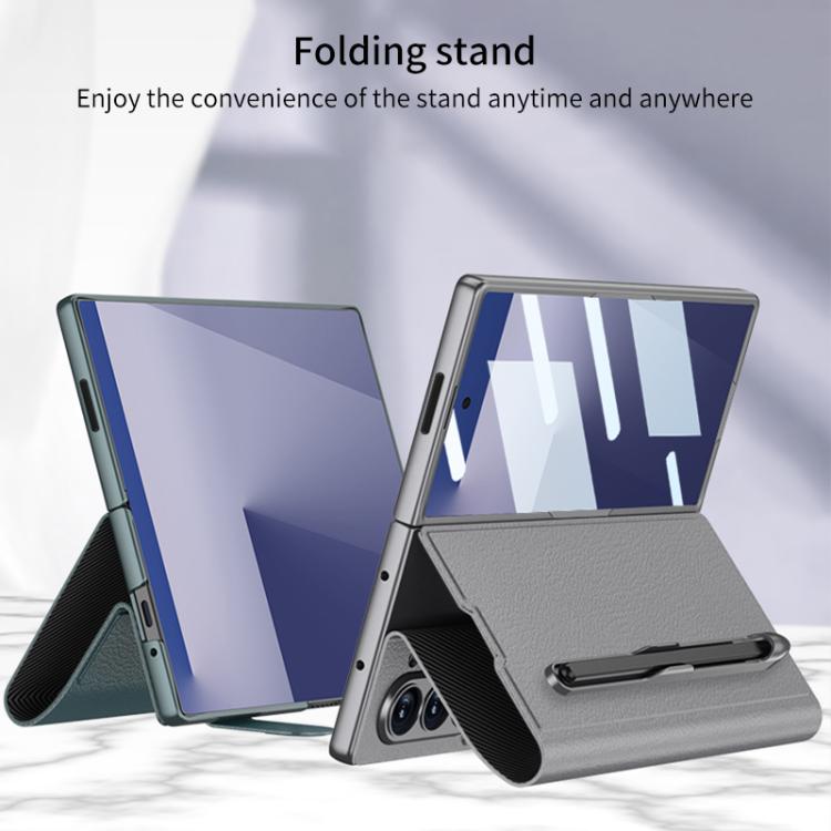 Funda de cuero con tapa integrada GKK para Samsung Galaxy Z Fold7 5G con ranura para bolígrafo (no incluye lápiz óptico) (plateada)