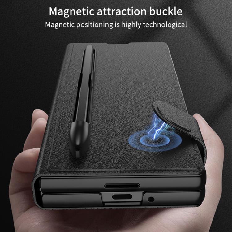 Funda de cuero con tapa integrada GKK para Samsung Galaxy Z Fold7 5G con ranura para bolígrafo (no incluye lápiz óptico) (plateada)