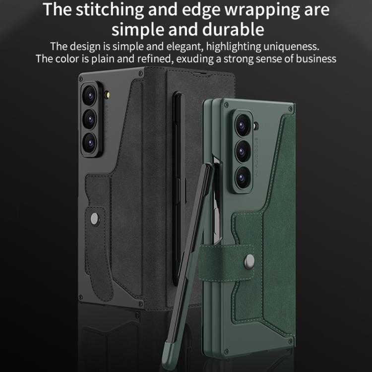 Funda de cuero con tapa y protección integrada GKK para Samsung Galaxy Z Fold7 5G con ranura para bolígrafo (no incluye lápiz óptico) (verde)