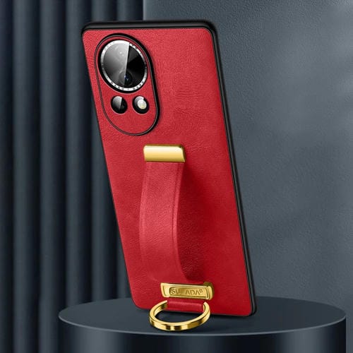Funda Híbrida Sulada para Huawei Nova 12 / Nova 13 con Textura de Cuero y Protección Antigolpes (Rojo)