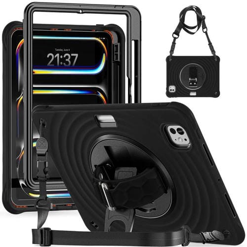 Funda híbrida Silicona con Soporte Giratorio para iPad Pro 11 (2024) (Negro)