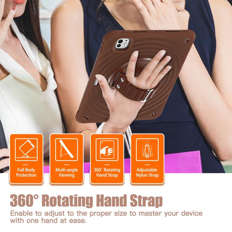 Funda híbrida de silicona para iPad Pro 11 (2024) con soporte giratorio (Chocolate)
