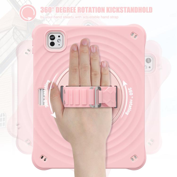 Funda híbrida Silicona para iPad Pro 11 (2024) con Soporte Giratorio (Rosa)