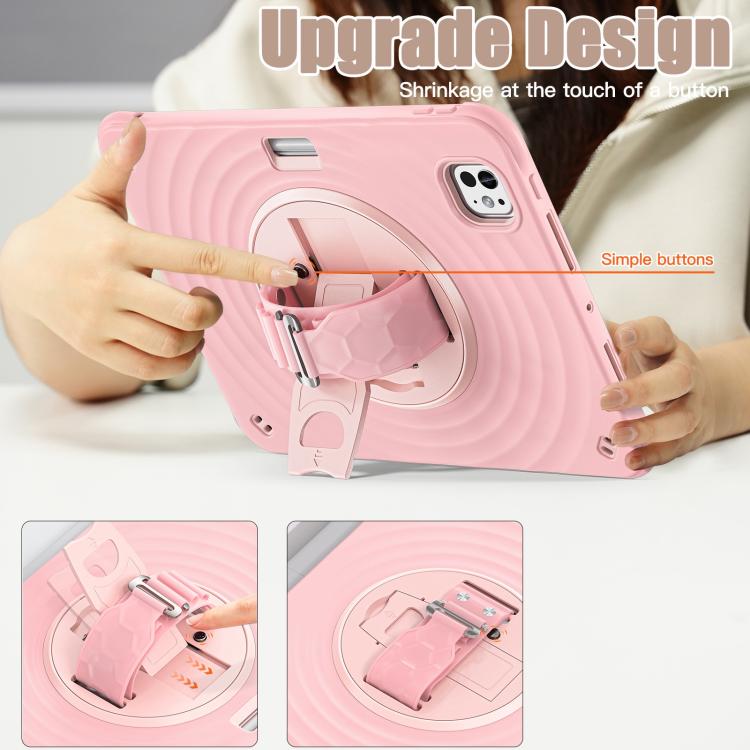 Funda híbrida Silicona para iPad Pro 11 (2024) con Soporte Giratorio (Rosa)