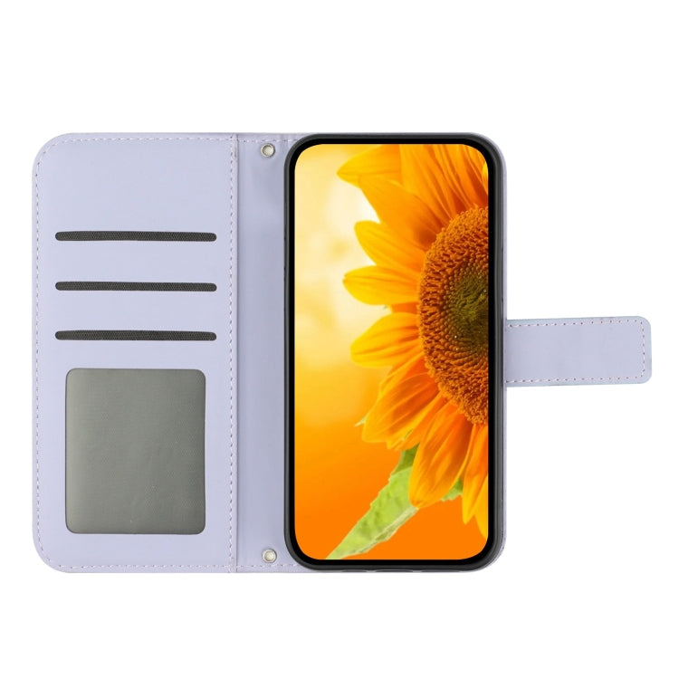 Funda de Cuero con Tapa y Cordón para Sharp Aquos Sense9 con Girasol en Relieve (Morado)