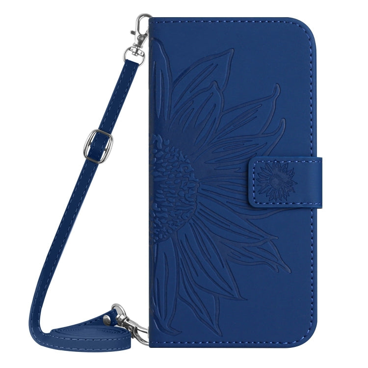 Funda de Cuero con Tapa y Cordón para Sharp Aquos Sense9 Diseño Girasol (Azul Oscuro)