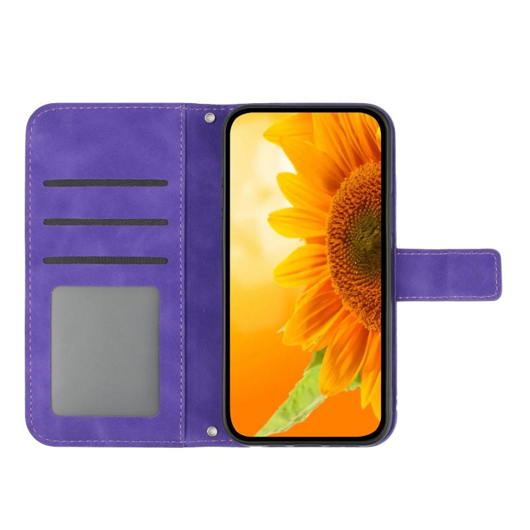 Funda de Cuero para Sharp Aquos Sense9 con Tapa y Cordón Diseño Girasol (Morado Oscuro)