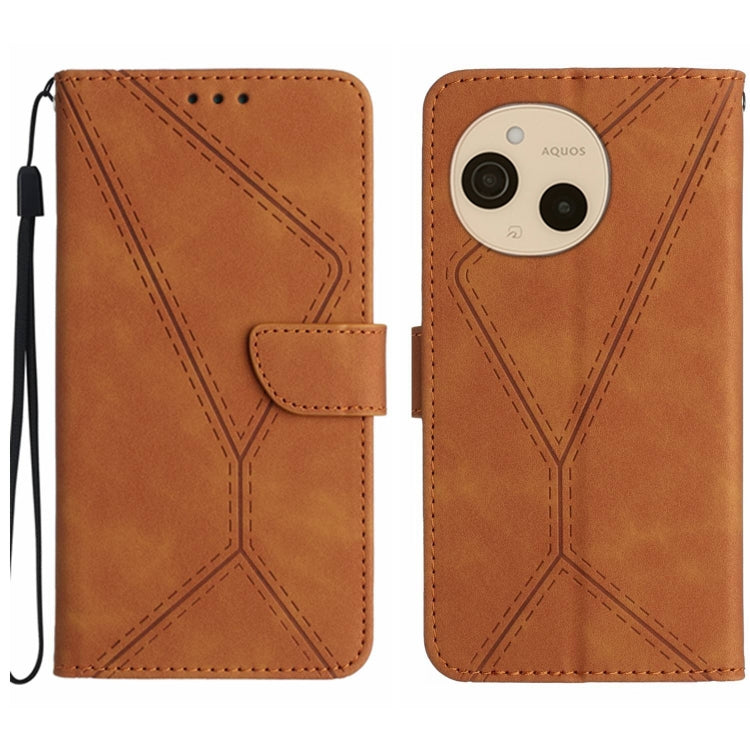 Funda de Cuero con Relieve y Costuras para Teléfono Sharp Aquos Sense9 (Marrón)