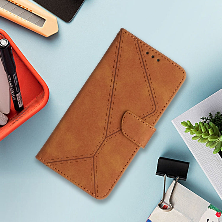 Funda de Cuero con Relieve y Costuras para Teléfono Sharp Aquos Sense9 (Marrón)