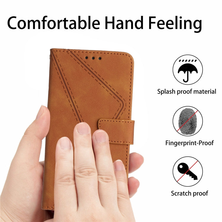 Funda de Cuero con Relieve y Costuras para Teléfono Sharp Aquos Sense9 (Marrón)
