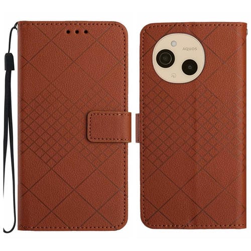 Funda de Cuero para Sharp Aquos Sense9 con Textura Cuadrícula Rómbica (Marrón)
