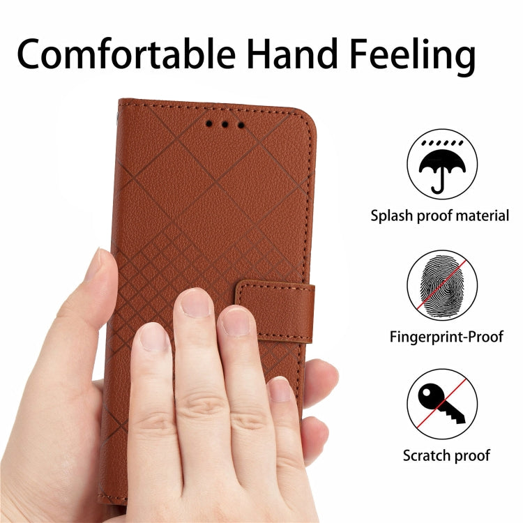 Funda de Cuero para Sharp Aquos Sense9 con Textura Cuadrícula Rómbica (Marrón)