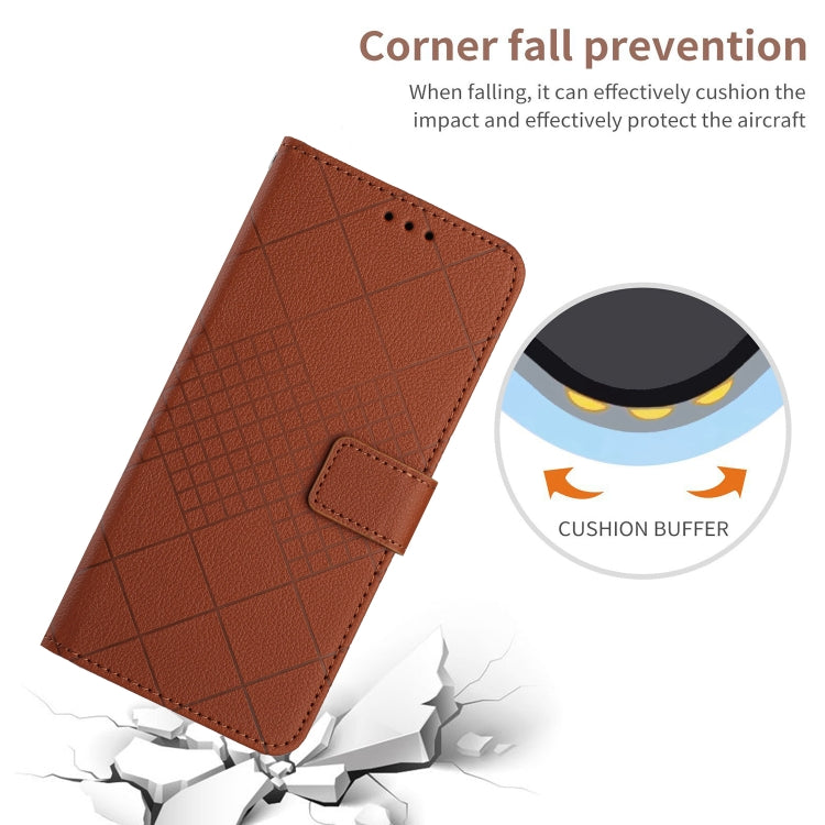 Funda de Cuero para Sharp Aquos Sense9 con Textura Cuadrícula Rómbica (Marrón)