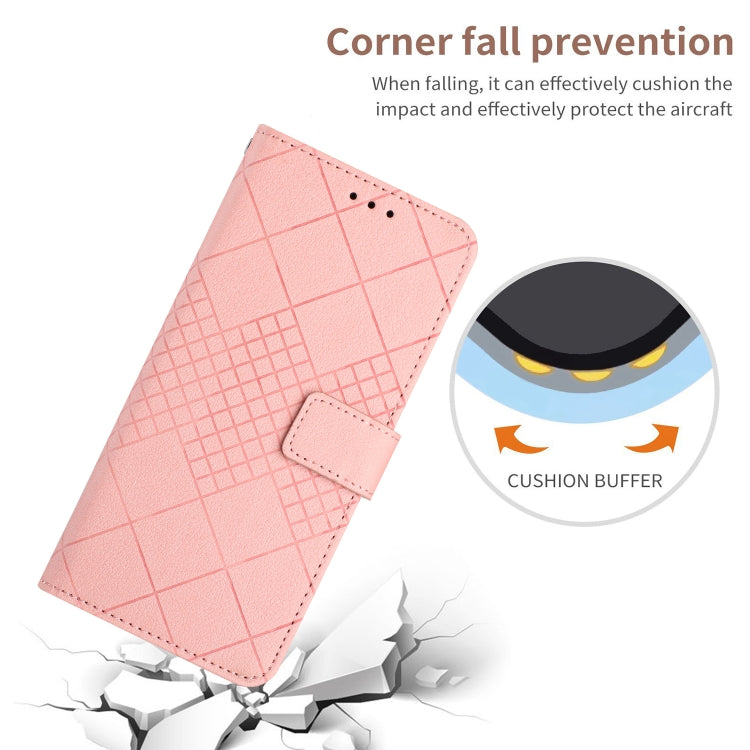 Funda de Cuero para Sharp Aquos Sense9 con Textura de Cuadrícula Rómbica (Rosa)