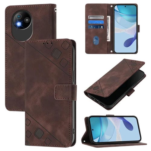 Funda de Cuero con Relieve para ZTE Blade A35 Lite/A35 Core (Marrón)