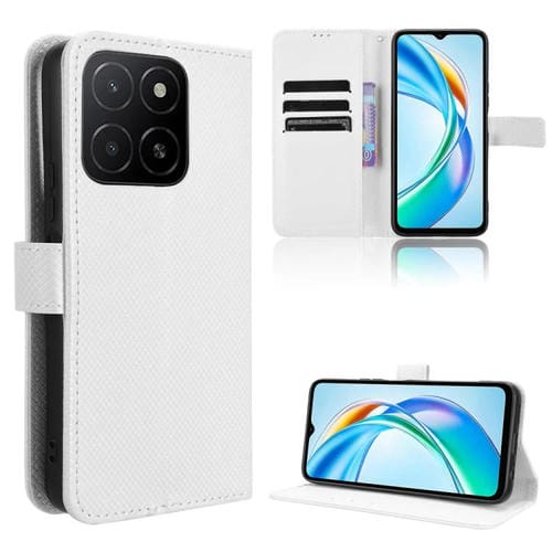 Funda de Cuero con Textura de Diamante para Honor X5B 4G (Blanca)