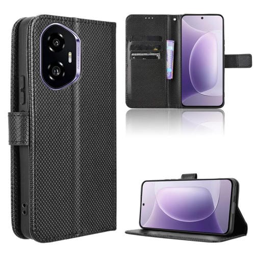 Funda de Cuero con Textura de Diamante para Honor 300 5G (Negra)