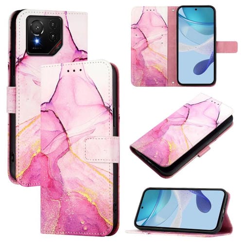 Funda de Cuero con Tapa y Diseño Mármol para Asus Rog Phone 9/9 Pro Pt003 (Rosa, Morado y Dorado)