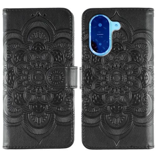 Funda de cuero con estampado de mandala solar para Redmi A5 4G (173,3 mm) (negro)