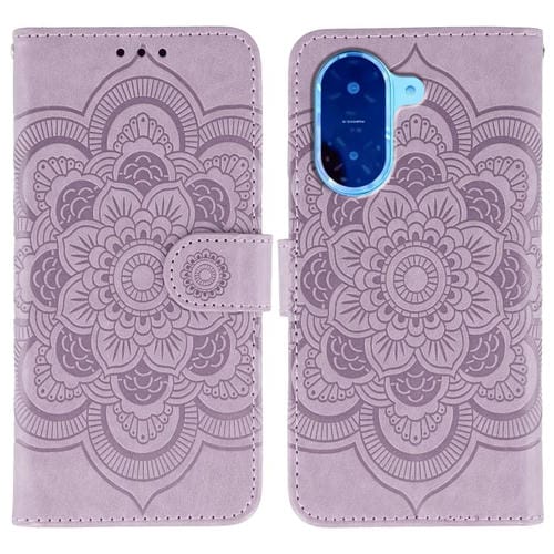 Funda de cuero con estampado de mandala solar para Redmi A5 4G (171,7 mm) / Poco C71 4G (morado)